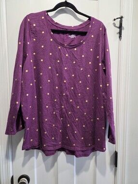 Lane Bryant Plum Color Long-Sleeve Top with Gold Polka Dots 22/24